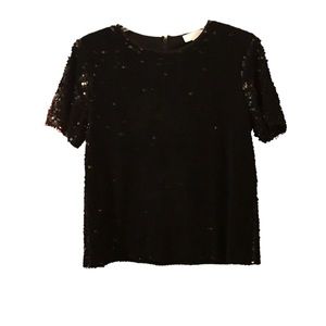 The White Company White Label Black Flocked Sequin Top New with Tags